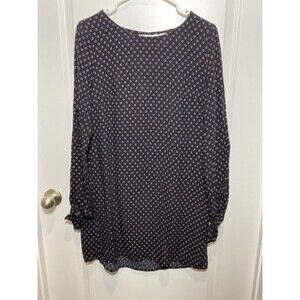 HM Navy Blue Geometric Diamond Print Shift Dress‎ Long Sleeve Tie Cuff Womens 10
